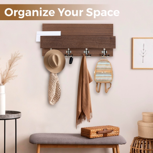 Straga Handmade 23" Mahogany Coat Rack w/4 Hooks & Shelf - Entryway, Bathroom, Living Room - Modern-Traditional Design - Made in Canada 01