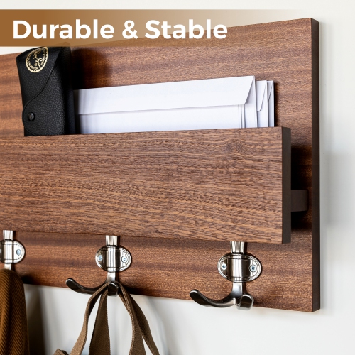 Straga Handmade 23" Mahogany Coat Rack w/4 Hooks & Shelf - Entryway, Bathroom, Living Room - Modern-Traditional Design - Made in Canada 01