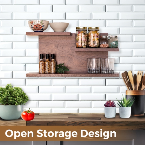 Straga 23" Walnut 3-Tier Floating Shelf - Solid Wood Organizer for Bathroom, Kitchen, Bedroom - Made in Canada 07