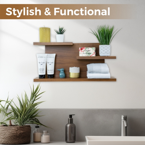 Straga 23" Walnut 3-Tier Floating Shelf - Solid Wood Organizer for Bathroom, Kitchen, Bedroom - Made in Canada 07