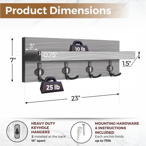 Organisateur d'entrée Straga 23 po noyer avec 4 crochets et tablette - Portemanteau mural pour clés, sacs - vestiaire, couloir - Fabriqué au
