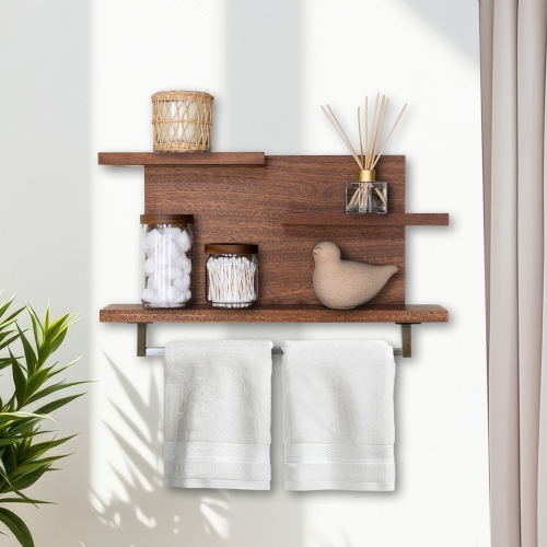 Straga Handmade 23" Mahogany 3-Tier Shelf w/18" Towel Bar - Solid Wood Floating Organizer for Bathroom, Kitchen, Bedroom - Made in Canada 03