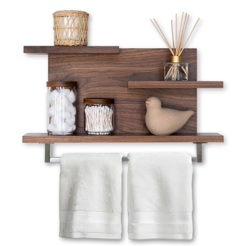 Straga 23" Walnut 3-Tier Shelf w/18" Towel Bar - Floating Organizer for Bathroom, Kitchen, Bedroom - Made in Canada 03