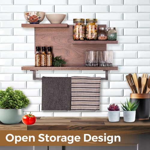 Straga 23" Walnut 3-Tier Shelf w/18" Towel Bar - Floating Organizer for Bathroom, Kitchen, Bedroom - Made in Canada 03