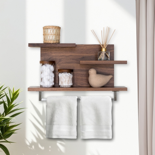Straga 23" Walnut 3-Tier Shelf w/18" Towel Bar - Floating Organizer for Bathroom, Kitchen, Bedroom - Made in Canada 03