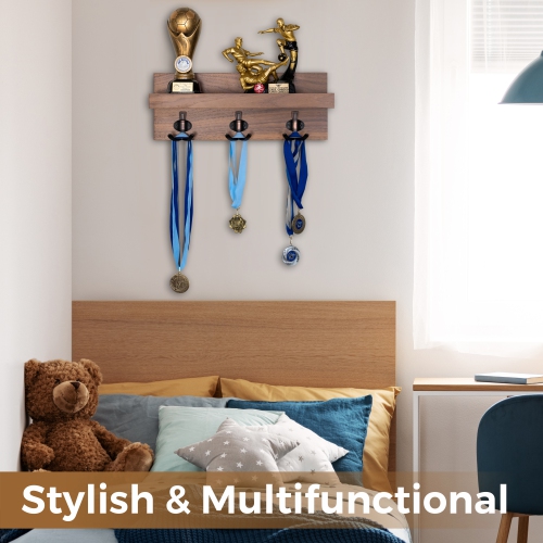 Straga 18" Walnut Entryway Organizer w/3 Hooks & Shelf - Wall-Mounted for Coats, Keys, Bags - Mudroom, Hallway - Made in Canada 10