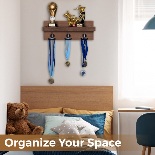 Organisateur d'entrée en acajou de 18 po Straga avec 3 crochets et tablette – Fixation murale pour manteaux, clés, sacs – vestiaire, couloir –