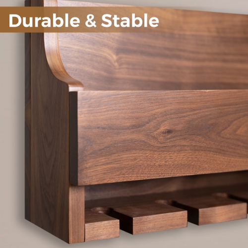 Support à vin et porte-verre en noyer rustique Straga - Fixé au mur pour 4 bouteilles et verres à pied - Grain de bois naturel - Fabriqué au Canada 14