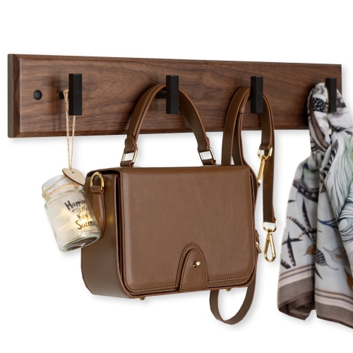 STRAGA  Premium 23" Walnut Coat Rack W/4 Heavy-Duty Hooks - Luxury Entryway Organizer - 100 Lb Capacity - 12