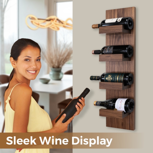 Straga Solid Walnut Wine Rack - Wall Mounted Rustic Shelf for 6 Bottles - Modern Home Decor - Made in Canada 13