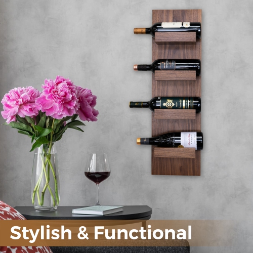 Straga Solid Walnut Wine Rack - Wall Mounted Rustic Shelf for 6 Bottles - Modern Home Decor - Made in Canada 13