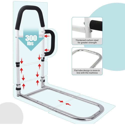 axGear Bed Assist Rail with Double Grab Bars Fall Prevention Guard Storage Pocket