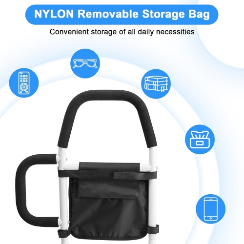 axGear Bed Assist Rail with Double Grab Bars Fall Prevention Guard Storage Pocket