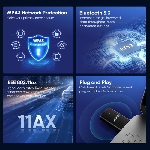 axGear USB WiFi 6 Adapter Bluetooth 5.3 Dongle Dual Band Wireless Network Card