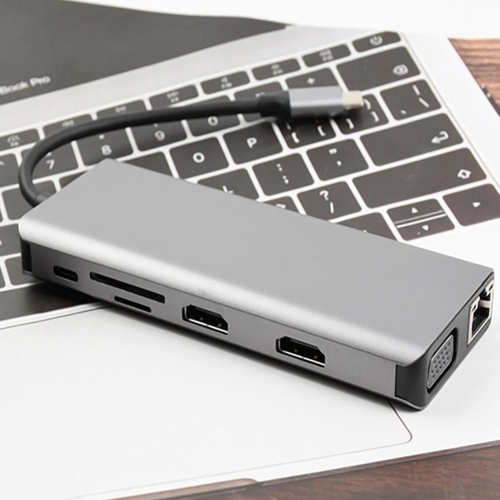 axGear USB Type C Dual HDMI VGA Adapter Card Reader USB 3.0 HUB Screen Mirror