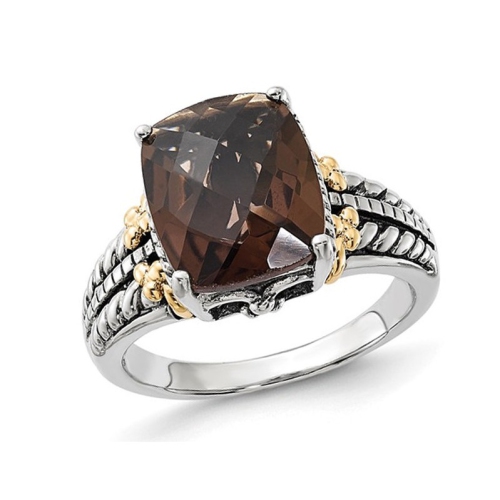 GEM AND HARMONY  4.50 Carat (Ctw) Smoky Quartz Ring In Antiqued Sterling In Silver