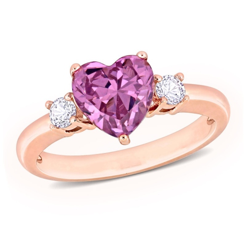 GEM AND HARMONY  2.30 Carat (Ctw) Lab-Created Pink And Sapphire Heart Ring In Rose Sterling Silver In White