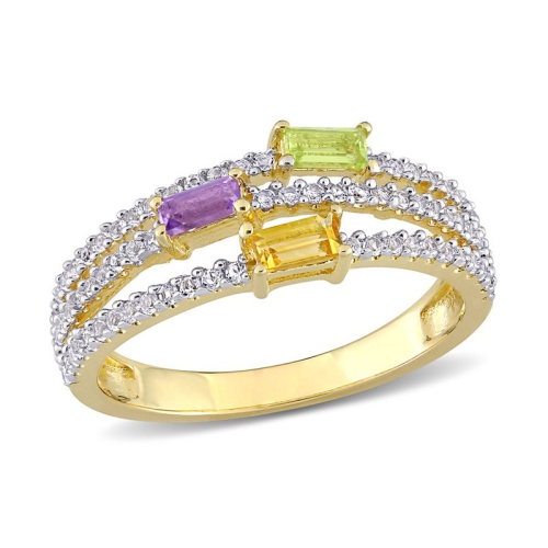 GEM AND HARMONY  2/3 Carat (Ctw) Amethyst, Citrine, And Peridot Ring In Sterling Silver In Yellow