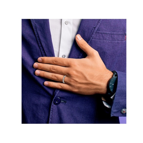 Mens Titanium Grooved Band Ring with Cubic Zirconias (4.00mm)