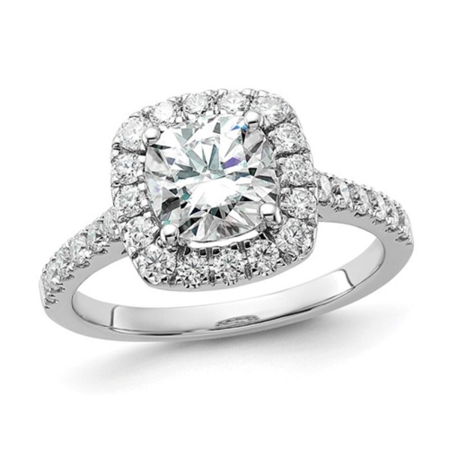 2.00 Carat Cushion-Cut Synthetic Moissanite Halo Engagement Ring in 14K White Gold
