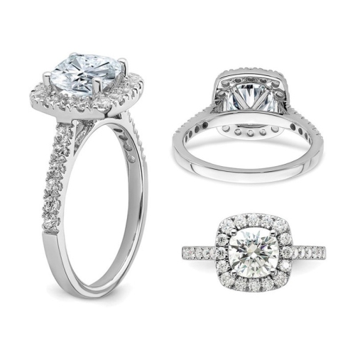 2.00 Carat Cushion-Cut Synthetic Moissanite Halo Engagement Ring in 14K White Gold