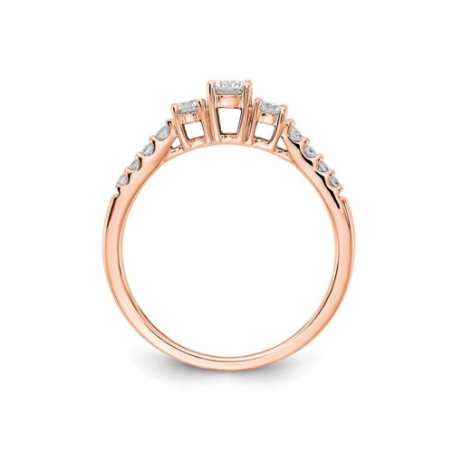 Bague de fiançailles en or rose 14 ct à trois pierres avec diamants cultivés en laboratoire 1/2 carat (ct VS2, D-E-F)