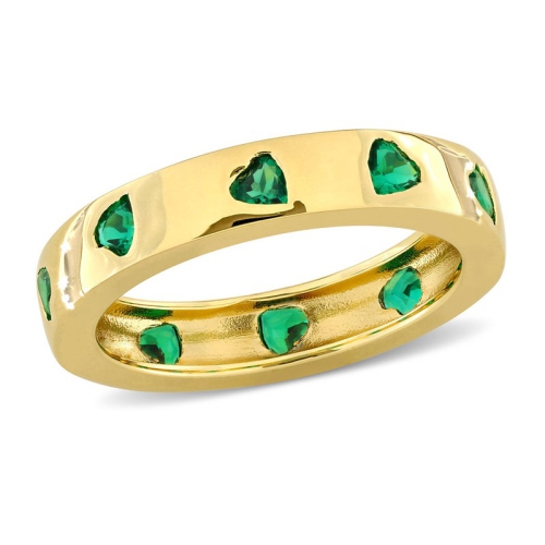 GEM AND HARMONY  1.30 Carat (Ctw) Lab-Created Emerald Heart Band Ring In Sterling In Silver
