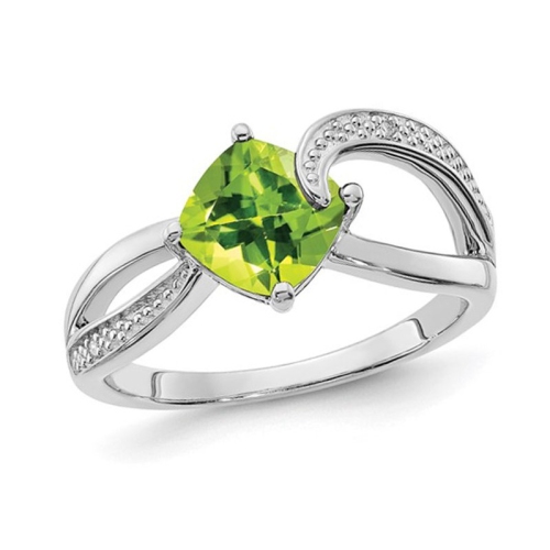 GEM AND HARMONY  1.35 Carat (Ctw) Cushion Cut Peridot Ring In Sterling In Silver