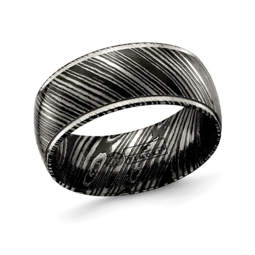 GEM AND HARMONY  Mens Titanium Zebra Band Ring (10Mm) In Black