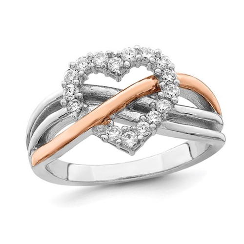 GEM AND HARMONY  Sterling Heart Ring With Cubic Zirconia (Cz)S In Silver