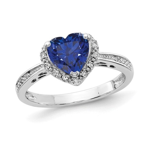 GEM AND HARMONY  1.65 Carat (Ctw) Lab-Created Sapphire Heart Ring In Sterling Silver In Blue