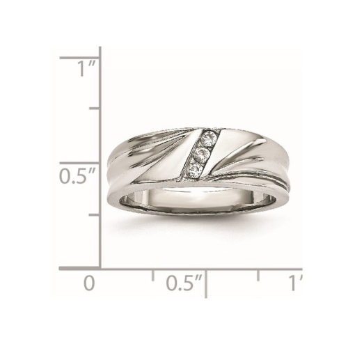 Mens Stainless Steel Band Ring with Cubic Zirconias