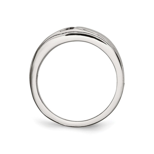 Mens Stainless Steel Band Ring with Cubic Zirconias