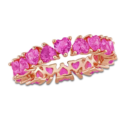 GEM AND HARMONY  4.00 Carat (Ctw) Lab-Created Sapphire Heart Ring Band In Rose Sterling Silver In Pink