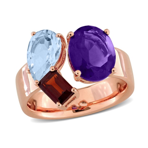 GEM AND HARMONY  4.70 Carat (Ctw) African Amethyst Topaz And Garnet Open Ring In Rose Sterling Silver In Blue