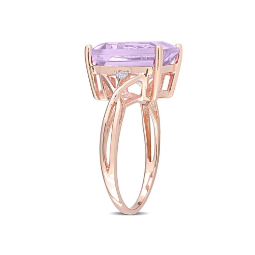 5.91 Carat Emerald Cut Rose De France Ring in Rose Sterling Silver