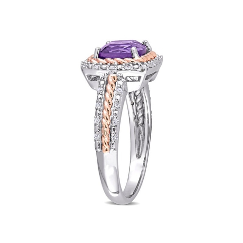 1.45 Carat Amethyst and Diamond Accent Halo Ring in Sterling Silver