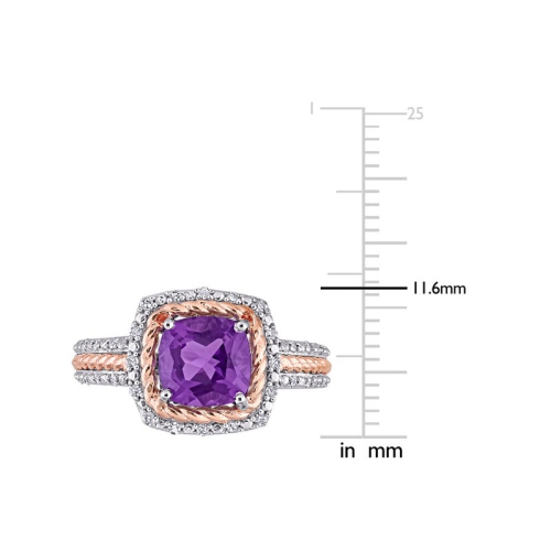 1.45 Carat Amethyst and Diamond Accent Halo Ring in Sterling Silver