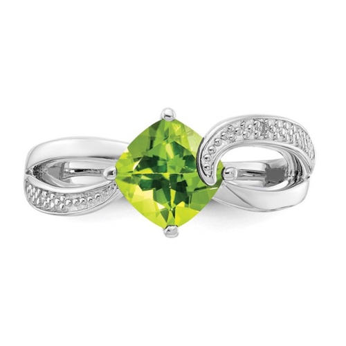 1.35 carat Cushion Cut Peridot Ring in Sterling Silver