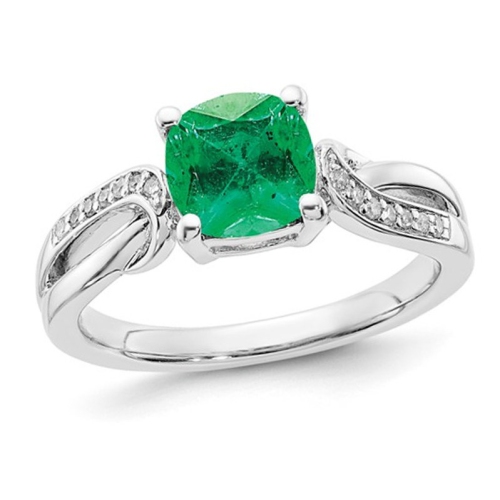 GEM AND HARMONY  1.00 Carat (Ctw) Lab-Created Emerald Ring In Sterling In Silver