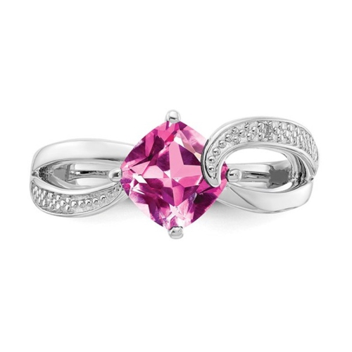 Bague en argent sterling avec saphir rose synthétique en laboratoire 1.80&nbsp;carat