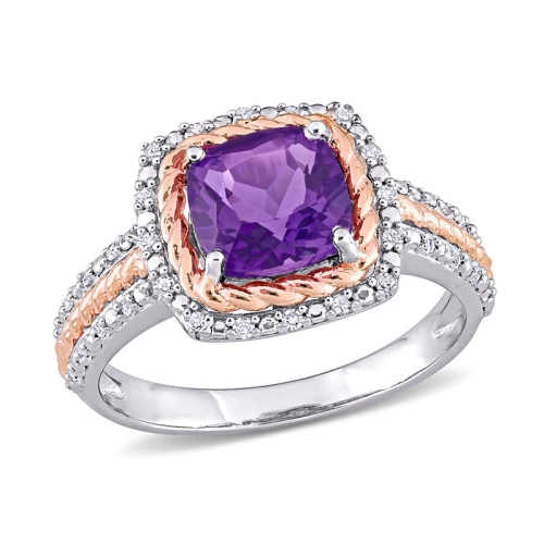 1.45 Carat Amethyst and Diamond Accent Halo Ring in Sterling Silver