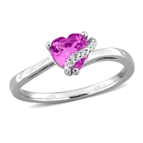 GEM AND HARMONY  1.00 Carat (Ctw) Lab-Created Sapphire Heart Ring In Sterling Silver In Pink