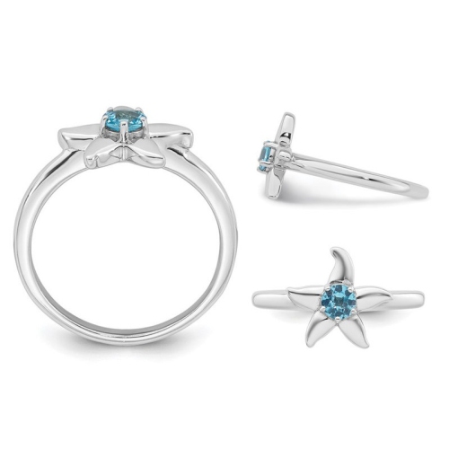 1/4 Carat Blue Topaz Starfish Ring in Sterling Silver