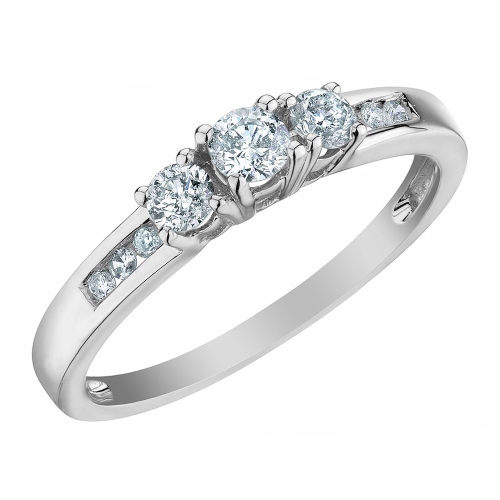 GEM AND HARMONY  1/2 Carat (Ctw H-I, I2-I3) Three Stone Diamond Engagement Ring In 10K Gold In White
