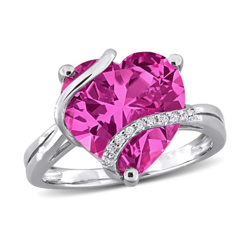 GEM AND HARMONY  7.25 Carat (Ctw) Lab-Created Sapphire Heart Ring In Sterling Silver In Pink