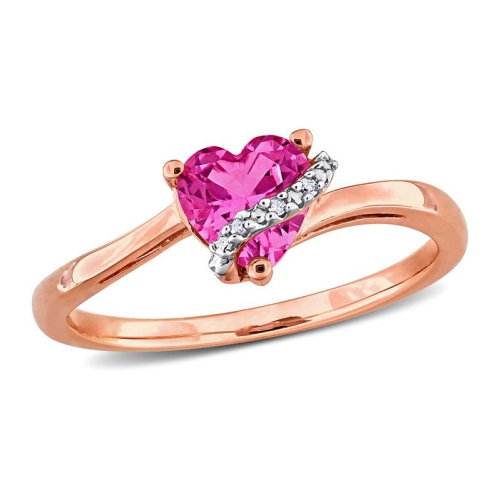 GEM AND HARMONY  1.00 Carat (Ctw) Lab-Created Sapphire Heart Ring In Rose Sterling Silver In Pink