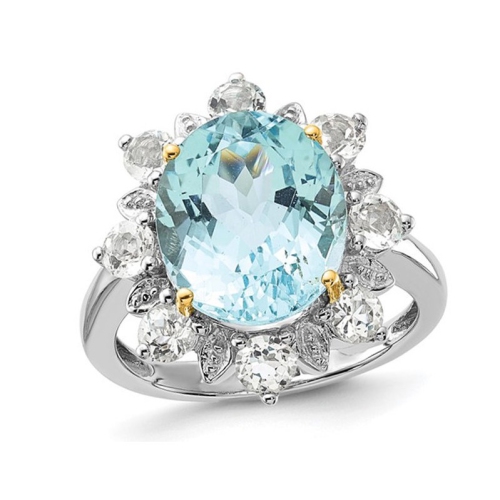 GEM AND HARMONY  7.87 Carat (Ctw) Topaz And White Topaz Halo Ring Sterling Silver In Sky Blue