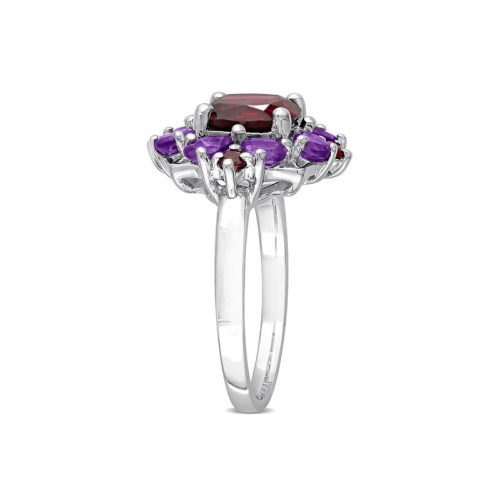 4.44 Carat Garnet and Afrikan Amethyst Halo Ring in Sterling Silver