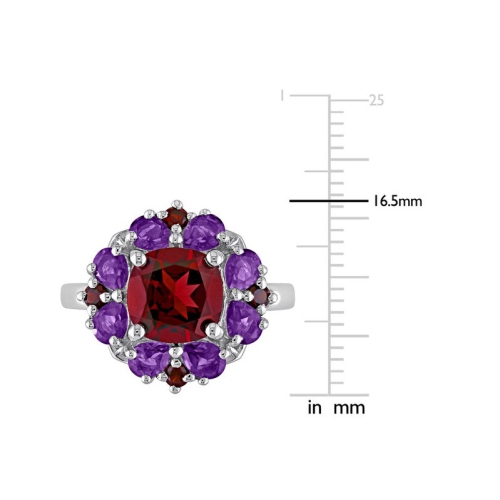 4.44 Carat Garnet and Afrikan Amethyst Halo Ring in Sterling Silver